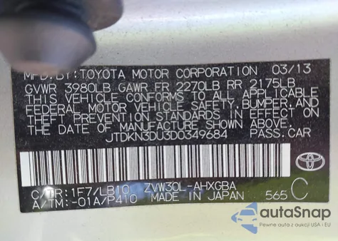 2013 Toyota Prius Four from USA, damaged, VIN JTDKN3DU3D0349684